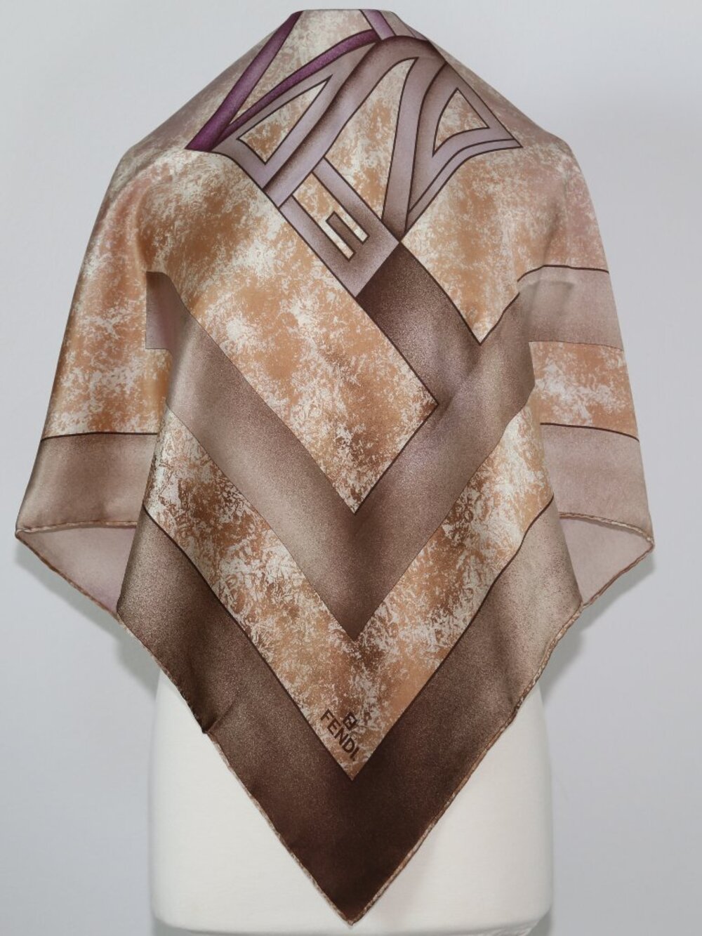 Rare! NWT! Authentic FENDI made in Italy silk scarf vintage brown purple